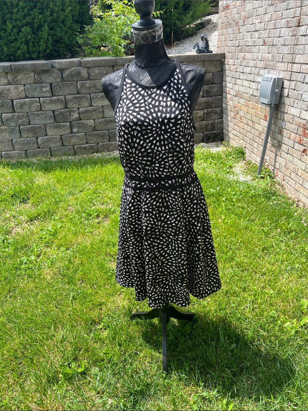 Massimo Black and White Printed Halter Mini Dress